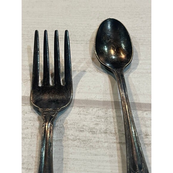 Vintage 1847 Rogers Bros Heritage Silverplate Baby Spoon Deepsilver fork - Picture 10 of 10